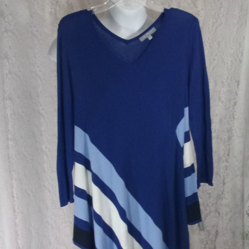 NY Collection Blue Color Block Knit Tunic Sweater